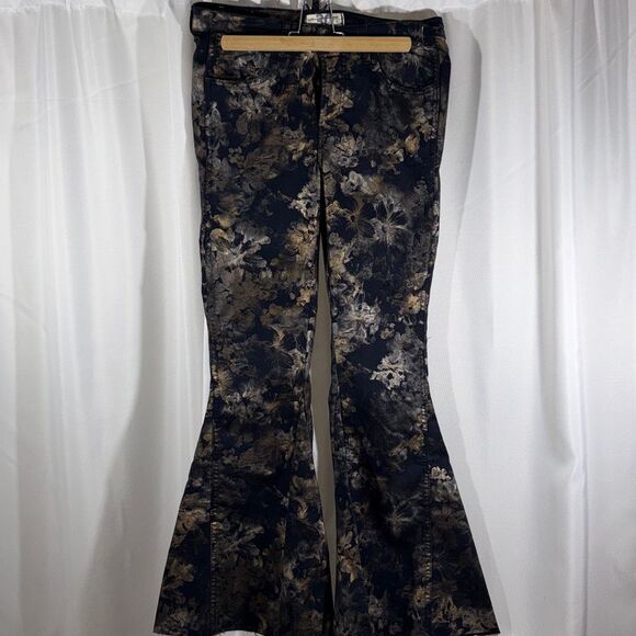 Free People Inferno Flare Black and Gold Patterned Stretch Pants Size 30 - Picture 12 of 15
